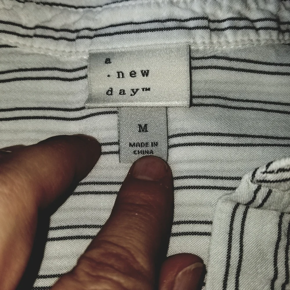 A New Day Half Button Pin Striped Blouse - Picture 3 of 4